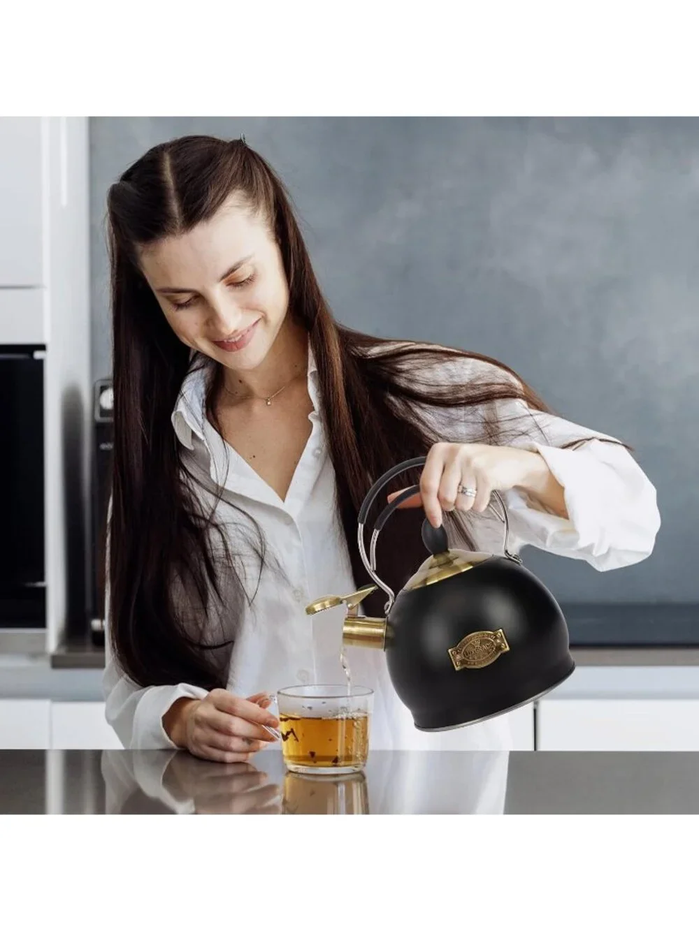 2.6 Quart Black Stainless Steel Kitchen Tea kettle Whistling Stovetop Induction